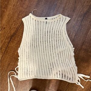 Divided Cream Ribbed Cut Out Tank Top